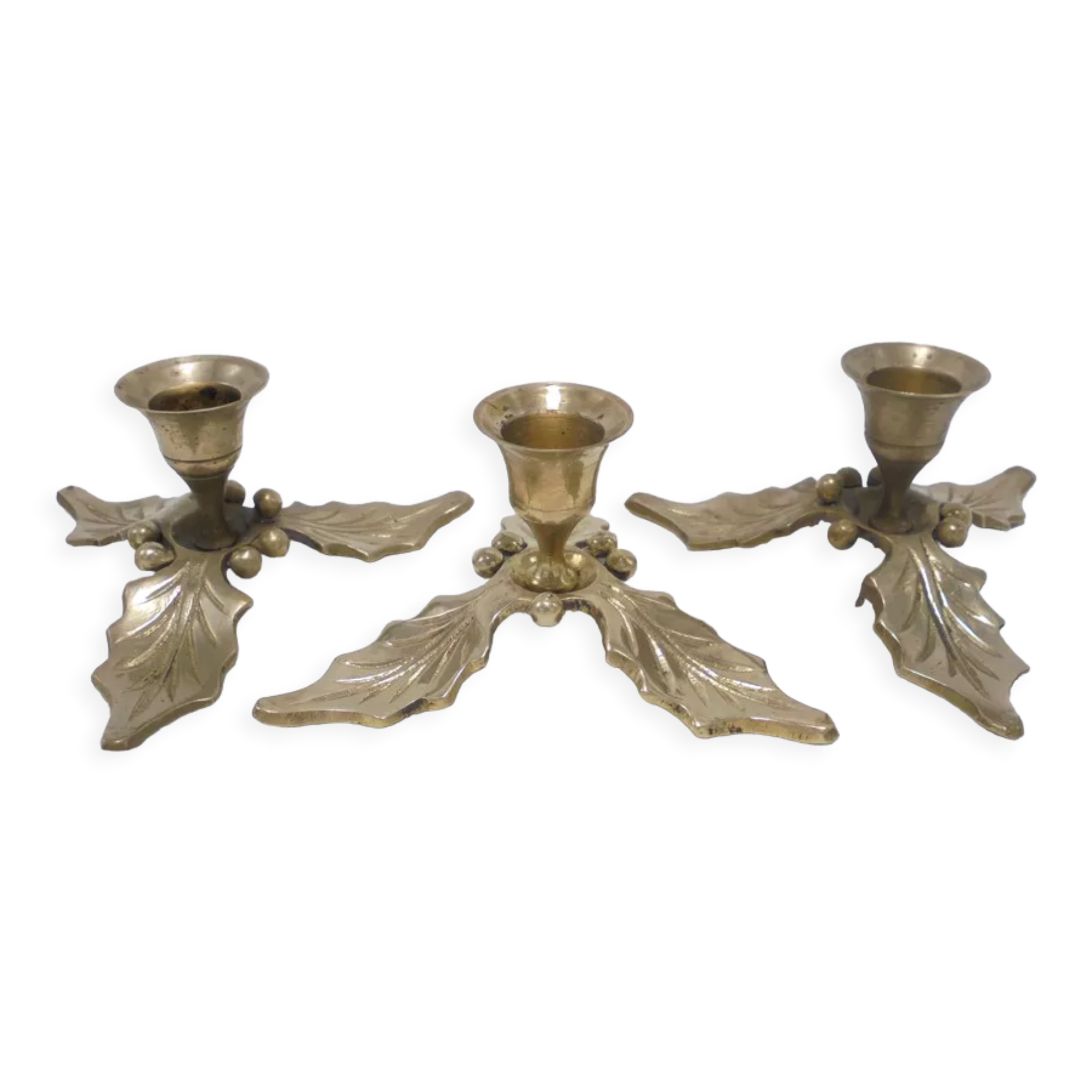 Trio of brass candle holders décor holly