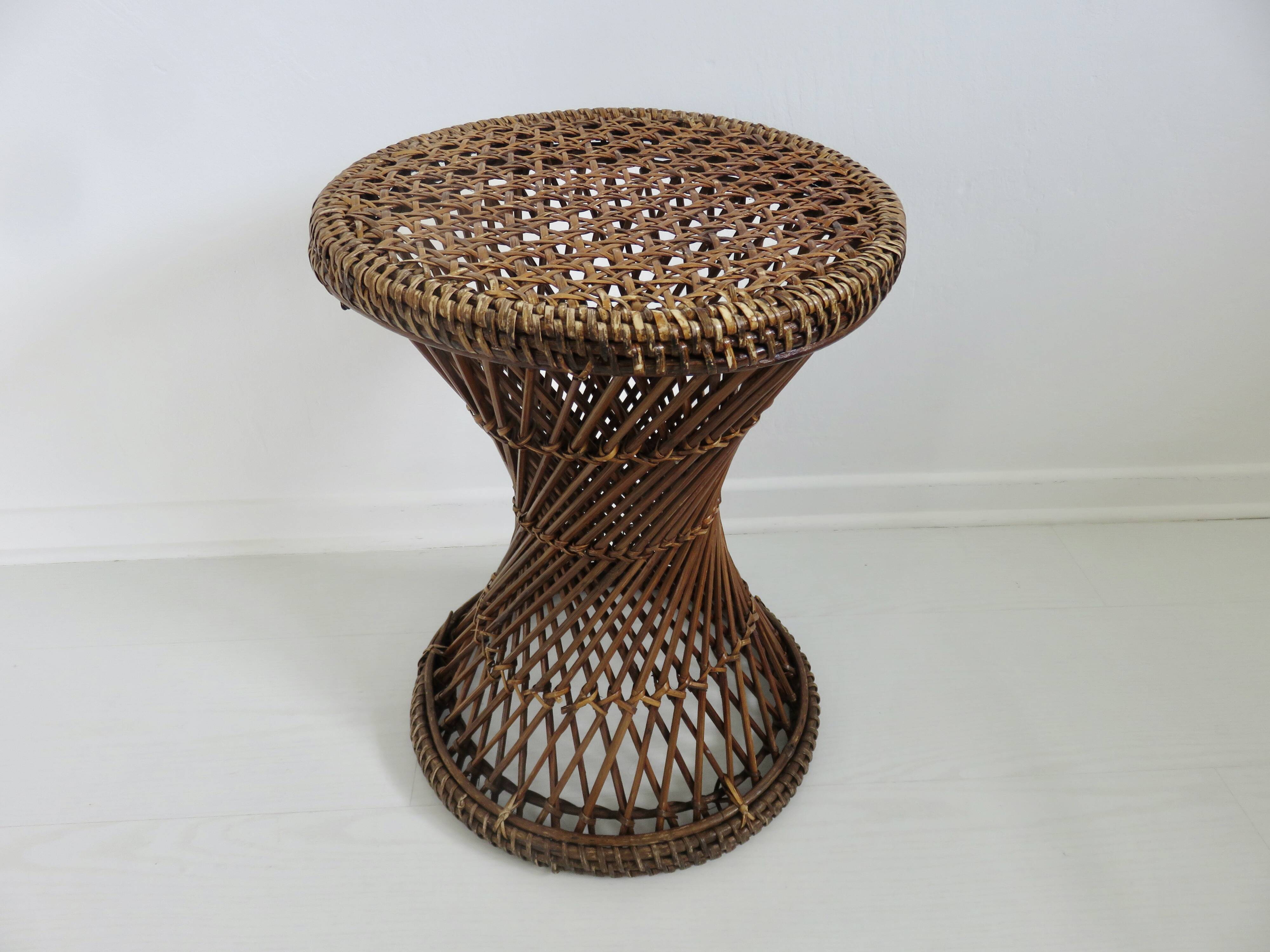 Tam Tam stool in rattan and canework 60s 70s