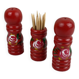 Salt shaker, pepper shaker and toothpick pot set