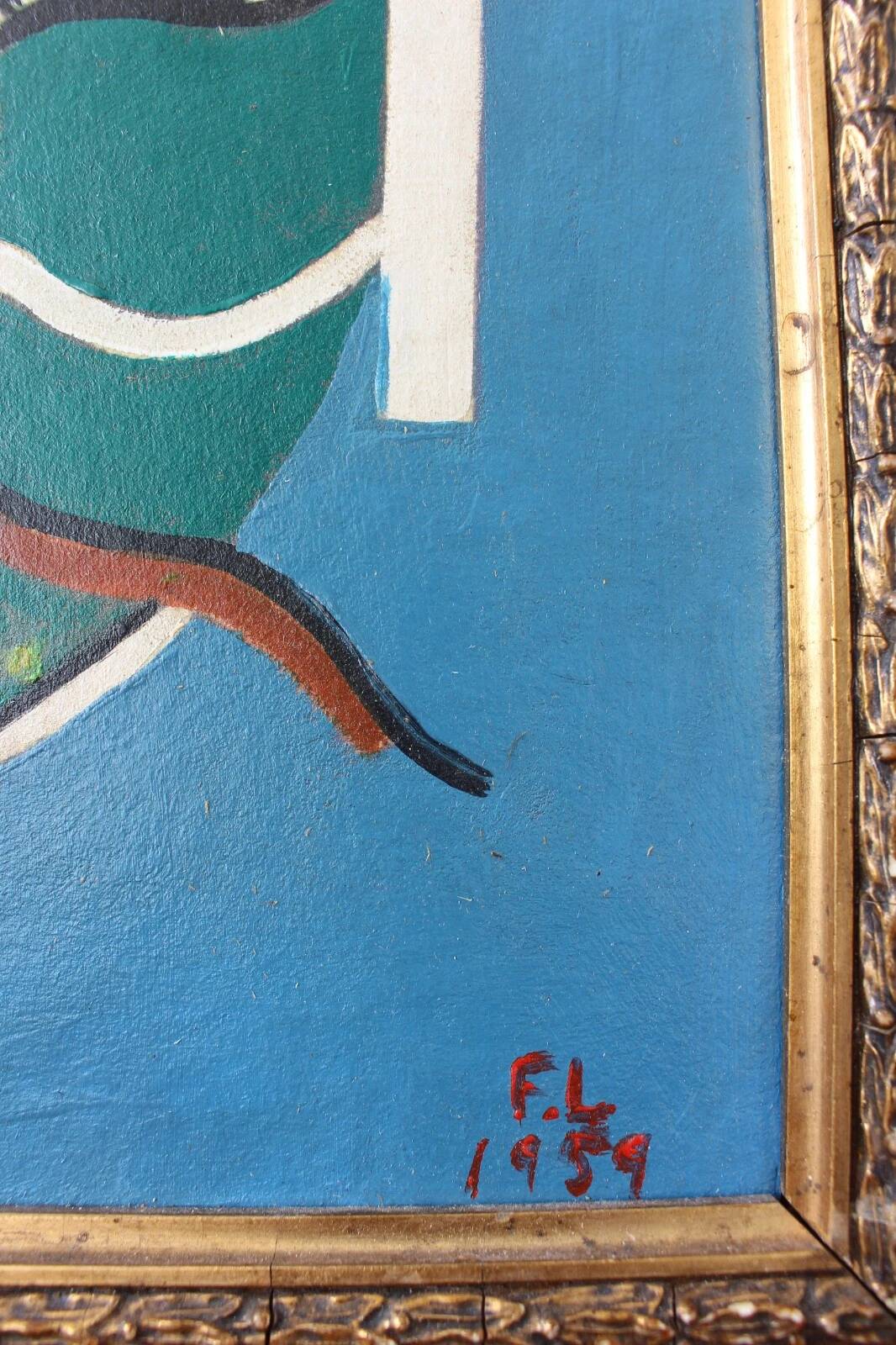 Peinture à l'huile abstraite VINTAGE 1959 | Cubisme moderne du milieu du siècle | Original S