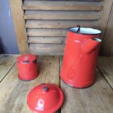 Théière tasse en métal émaillé rouge ancienne vintage dp 11210021