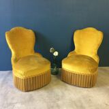 Set of 2 old gold toad armchairs
