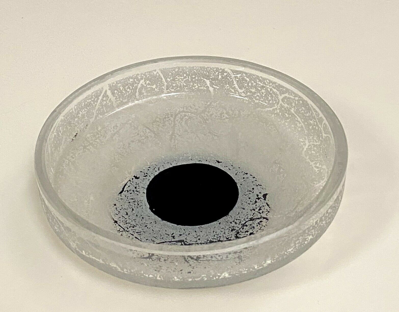 Daum circa 1950: frosted glass caviar cup on black pedestal