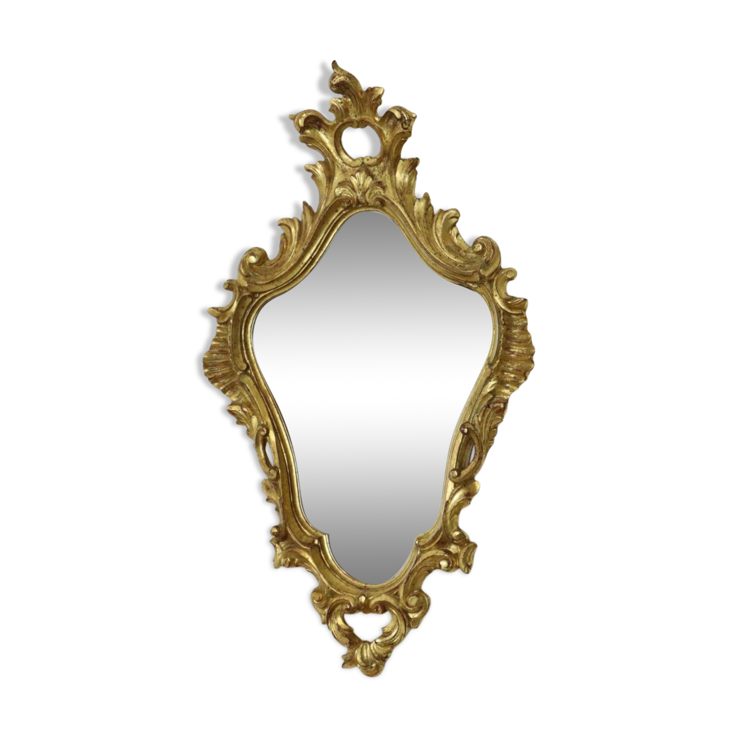 Small Vintage French Gold Baroque Mirror Crested Mirror Resin 1960s