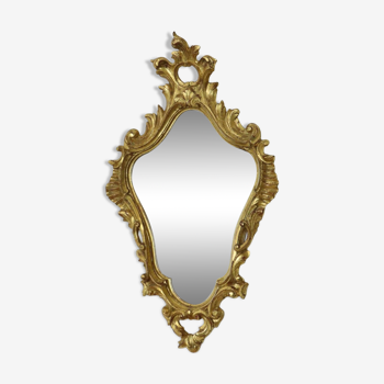 Petit miroir baroque vintage français doré à crête en résine 1960