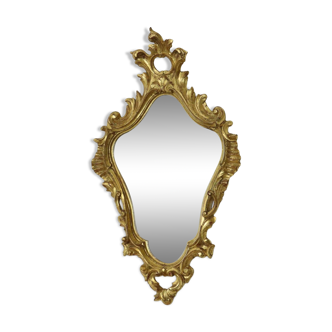 Petit miroir baroque vintage français doré à crête en résine 1960