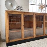 Enfilade de métier en chêne avec portes vitrées