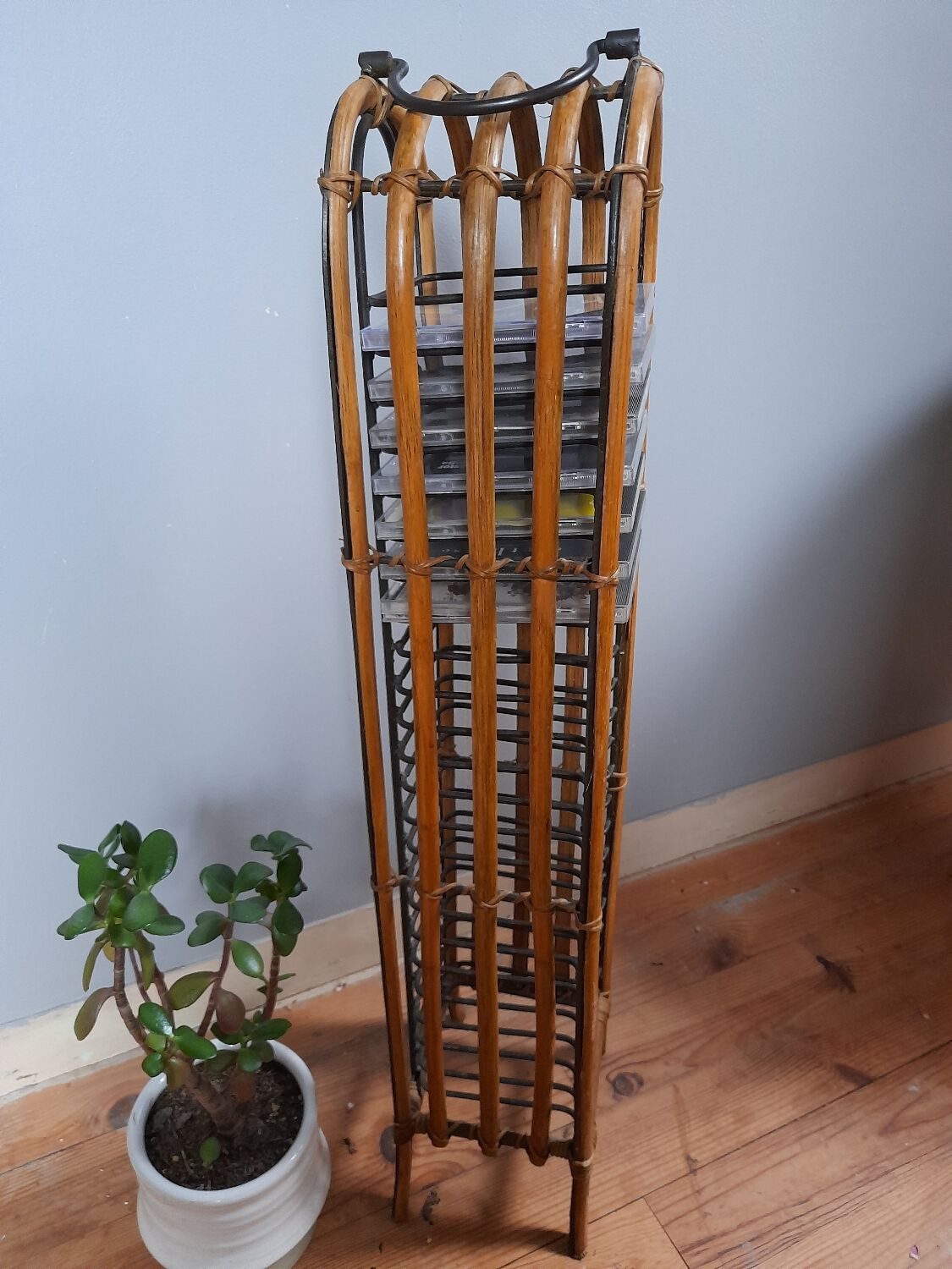 Column shelf range 24 CD metal and bamboo, 80s