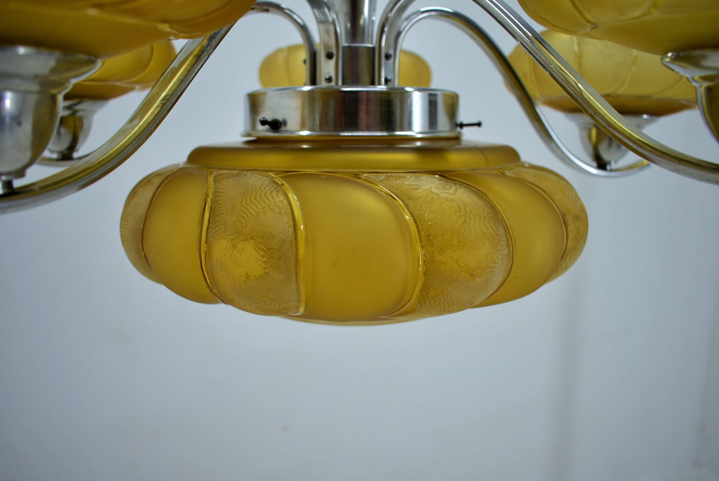 Art deco chrome and glass chandelier, 1930s