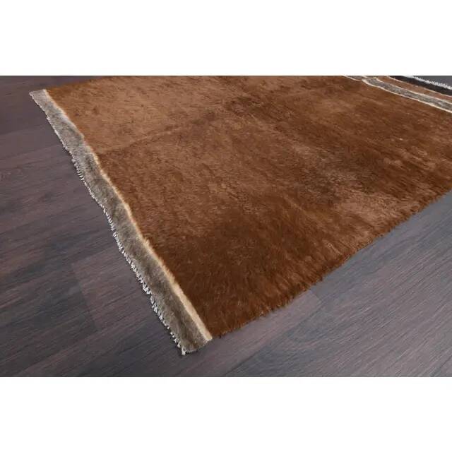 Vintage Turkish hand-knotted wool cotton brown kilim area rug 129x149