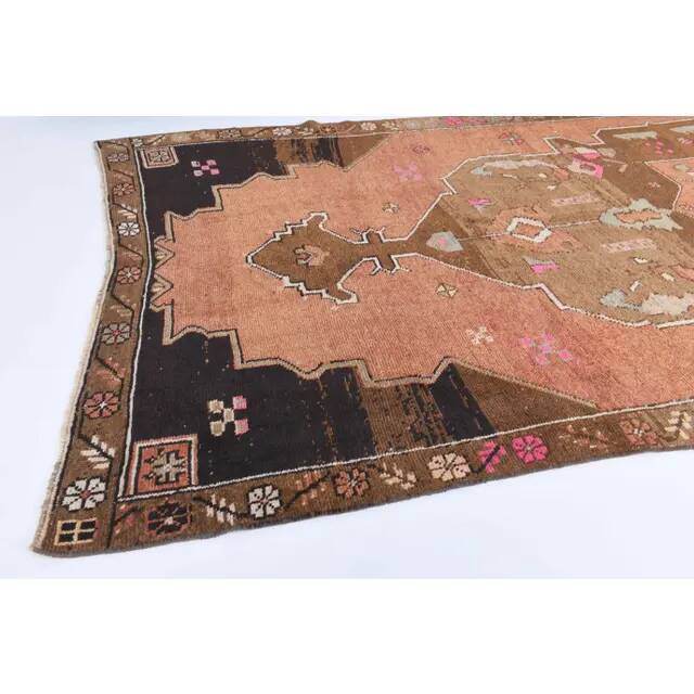Vintage Turkish Hand-Knotted Wool Cotton Orange Runner 159x366