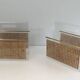 Pair of magazine racks in plexiglass, brass and inlaid caning in the style of Christian Dior and Gabriella Crespi