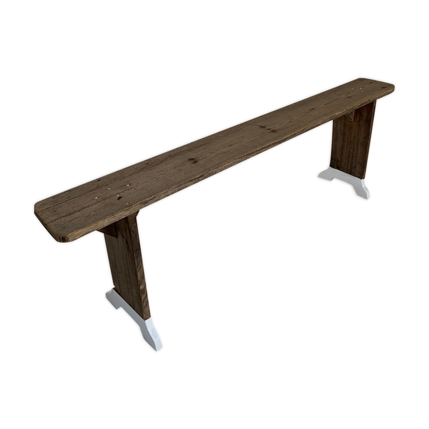 Light oak bench, lower feet painted white