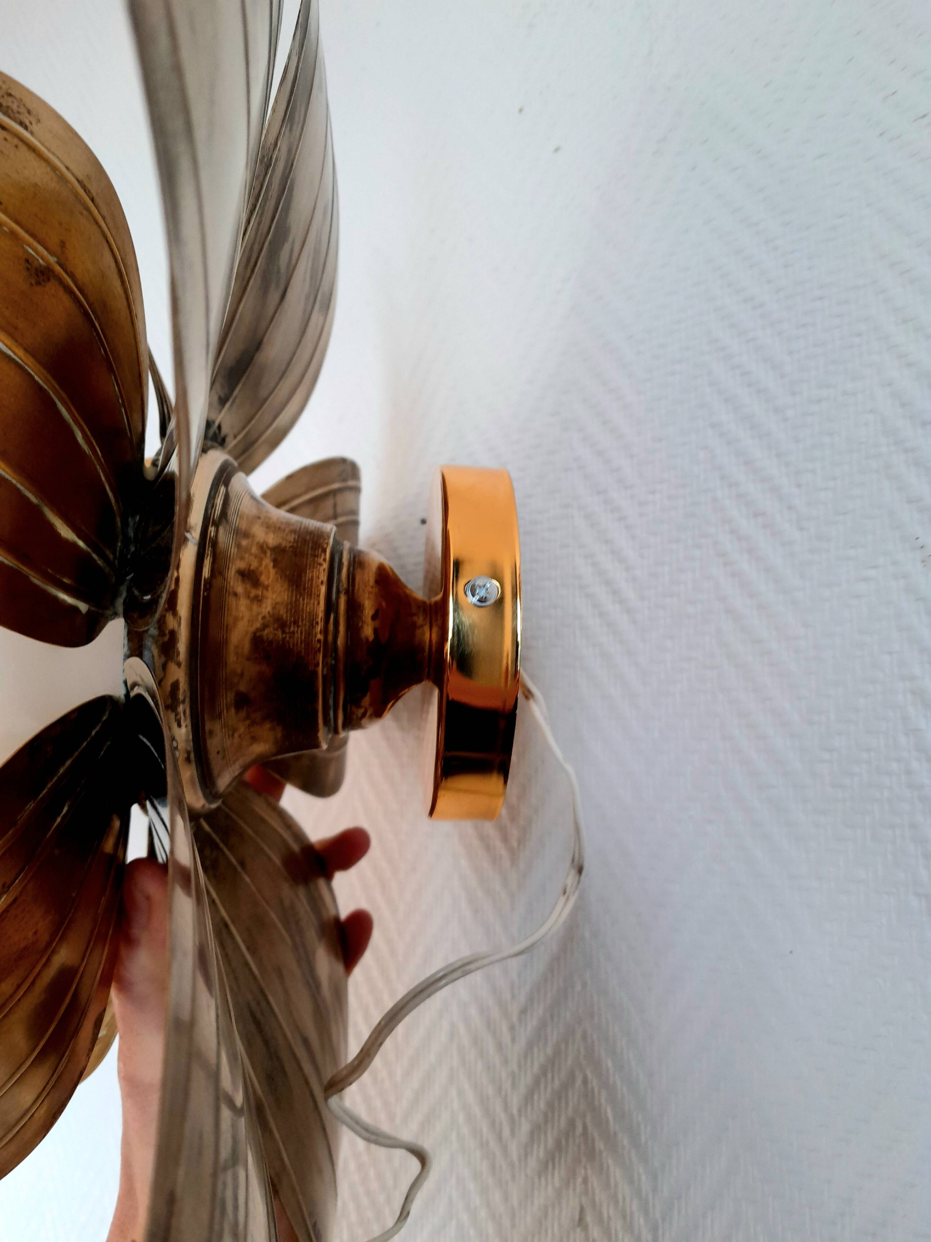 Large brass flower wall light, Jansen style, 1960