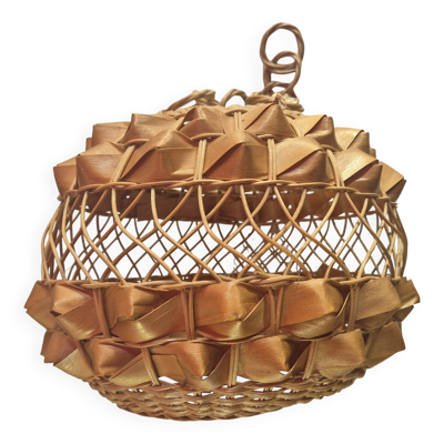 luminaire suspension en rotin osier année 60