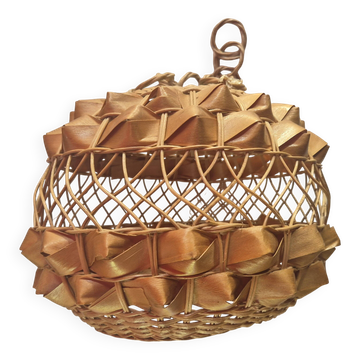 luminaire suspension en rotin osier année 60