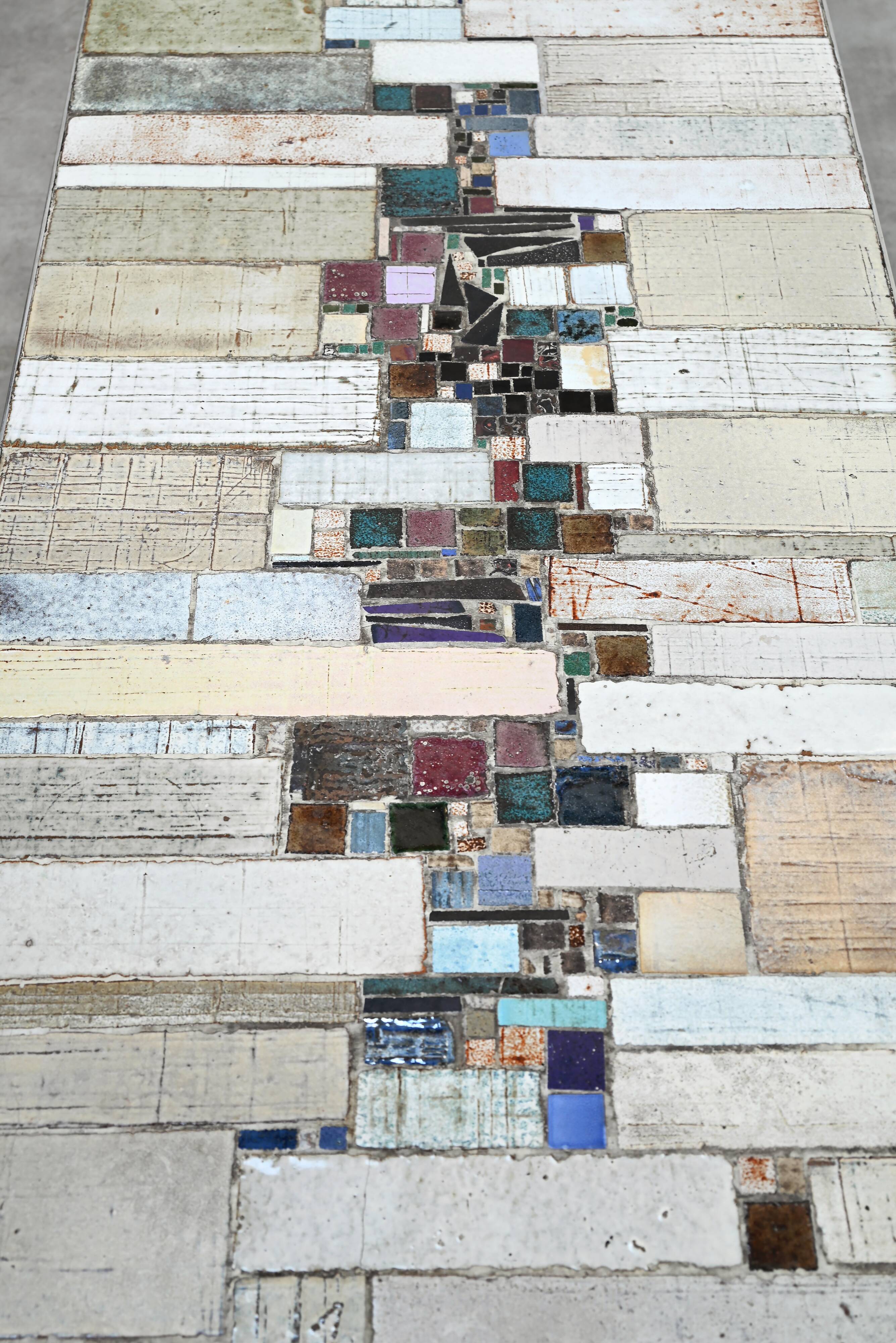 Brutalist Coffee Table by Pia Manu, Ceramic Top, Metal Base, Belgium