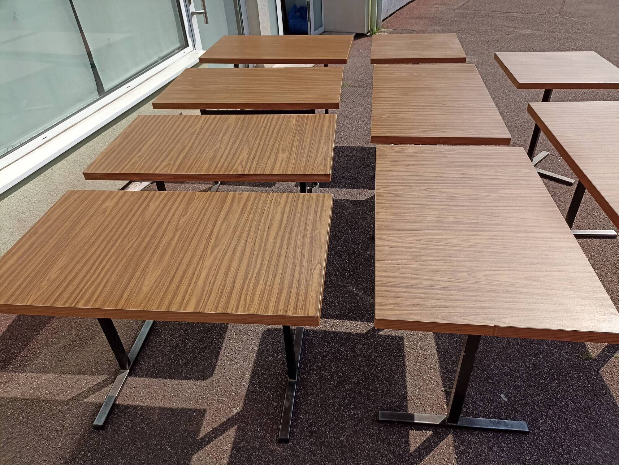 Set of 9 metal bistro table wood and formica