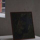 Mid-century pastel oil abstract painting, Danish artist, patinated wooden frame.