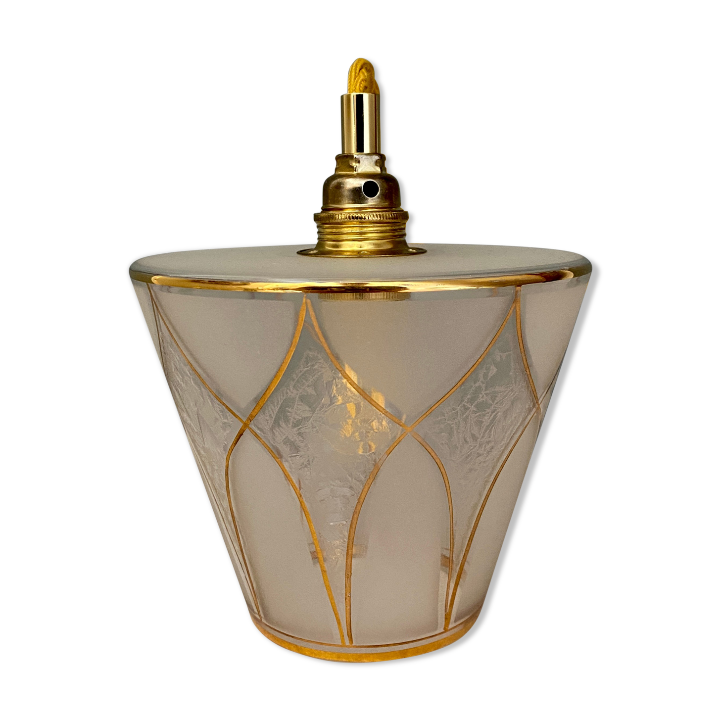 Vintage art deco tulip walker in white and golden frosted glass