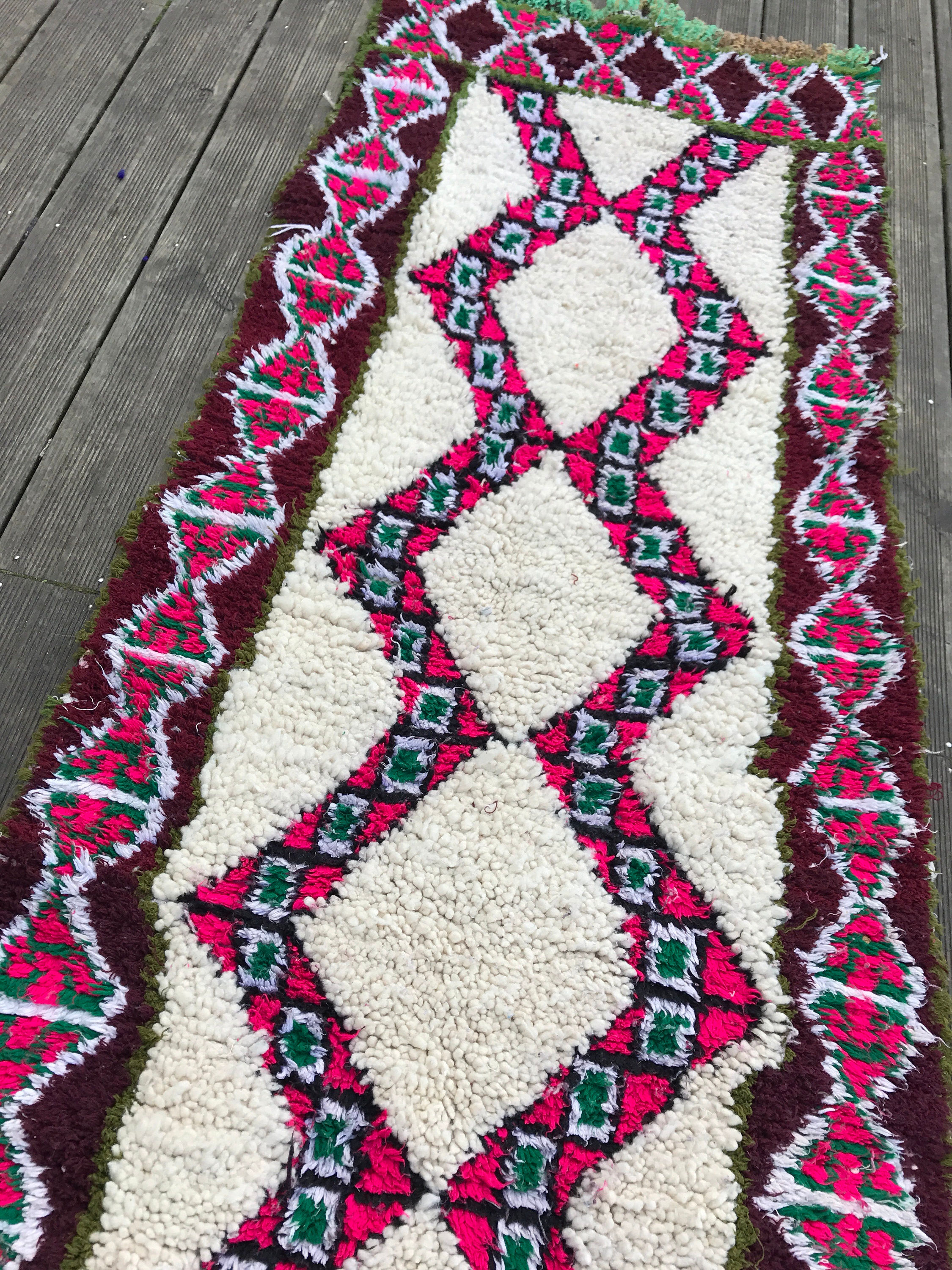 Tapis boucherouite berbère vintage 230x90cm