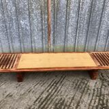 Vintage Yew Wood Bench with 3 Cushions