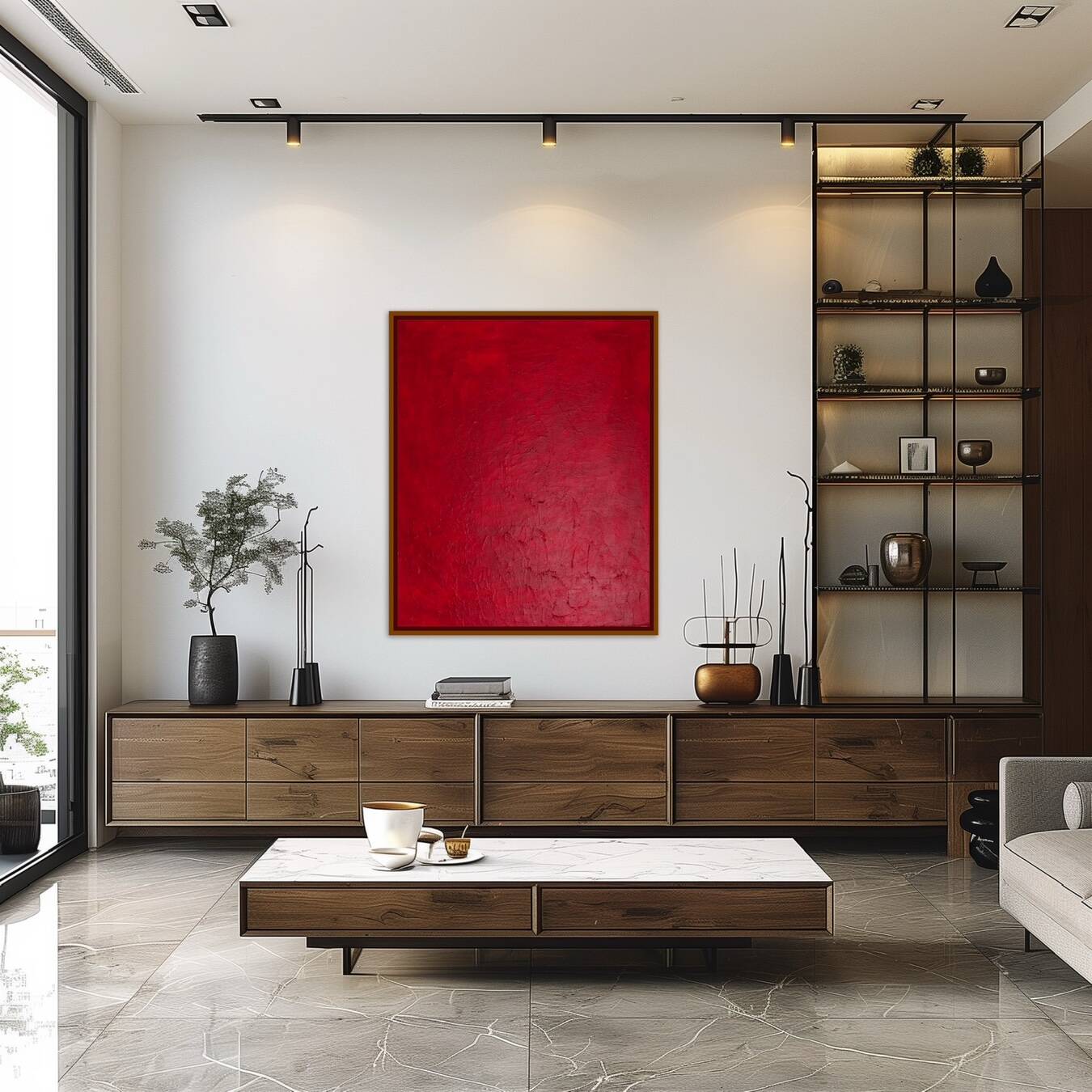 Abstract textured blood red on frame 100x81cm