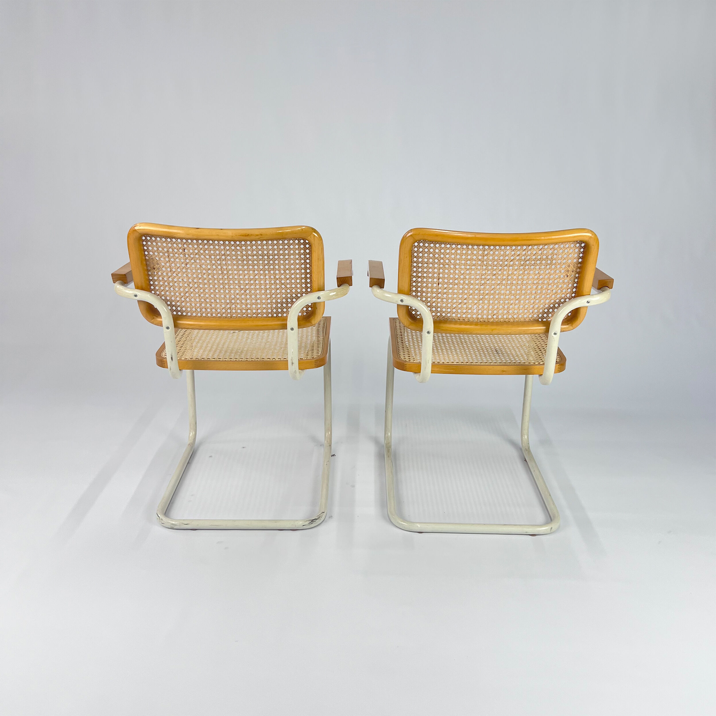 Set of 2 Tubular Frame and Cane Cantilever Arm chairs, Italy, 1970s