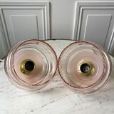 Pair of suspensions in pink glass and golden edging 50s-60s