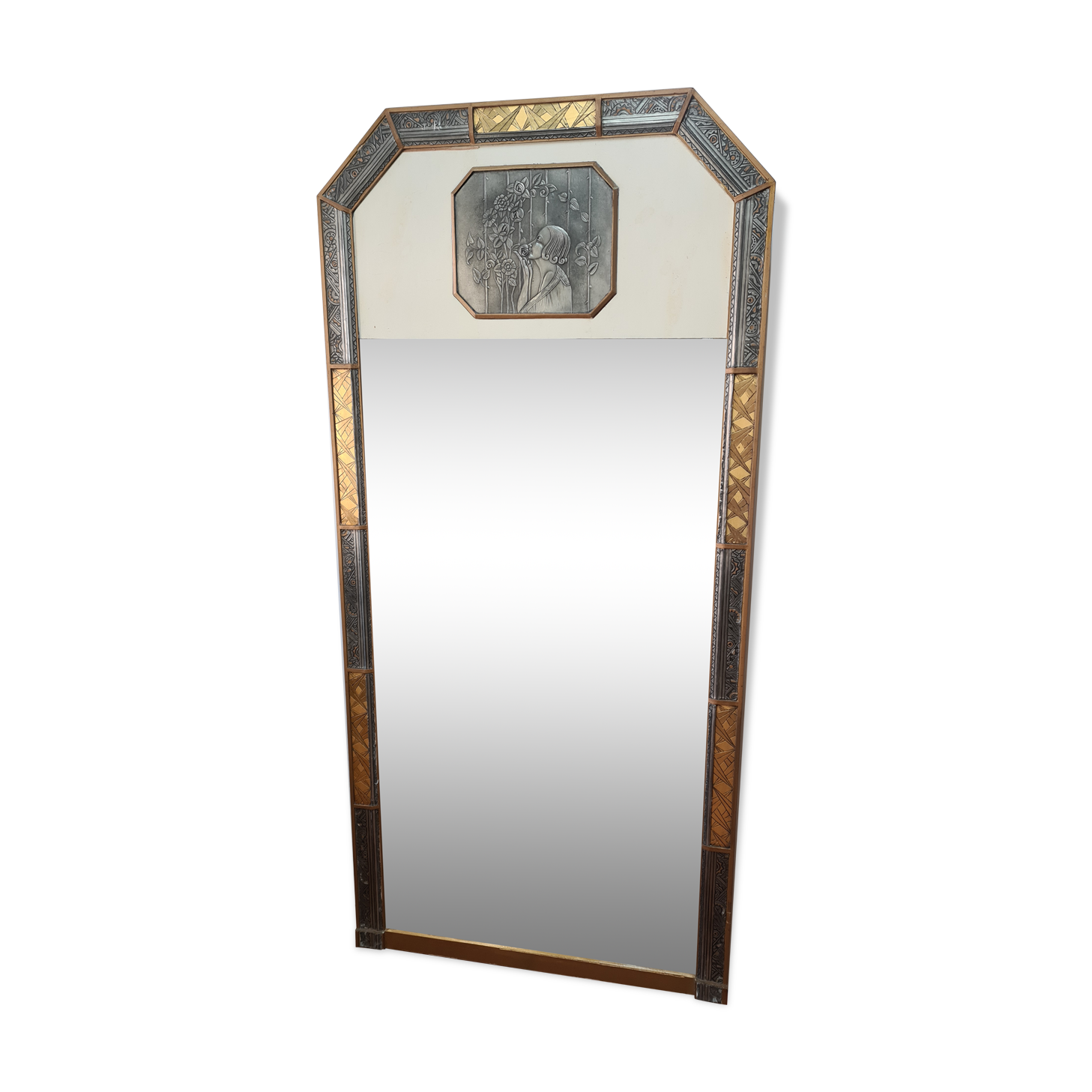 Golden patinated art deco mirror - 160x76cm