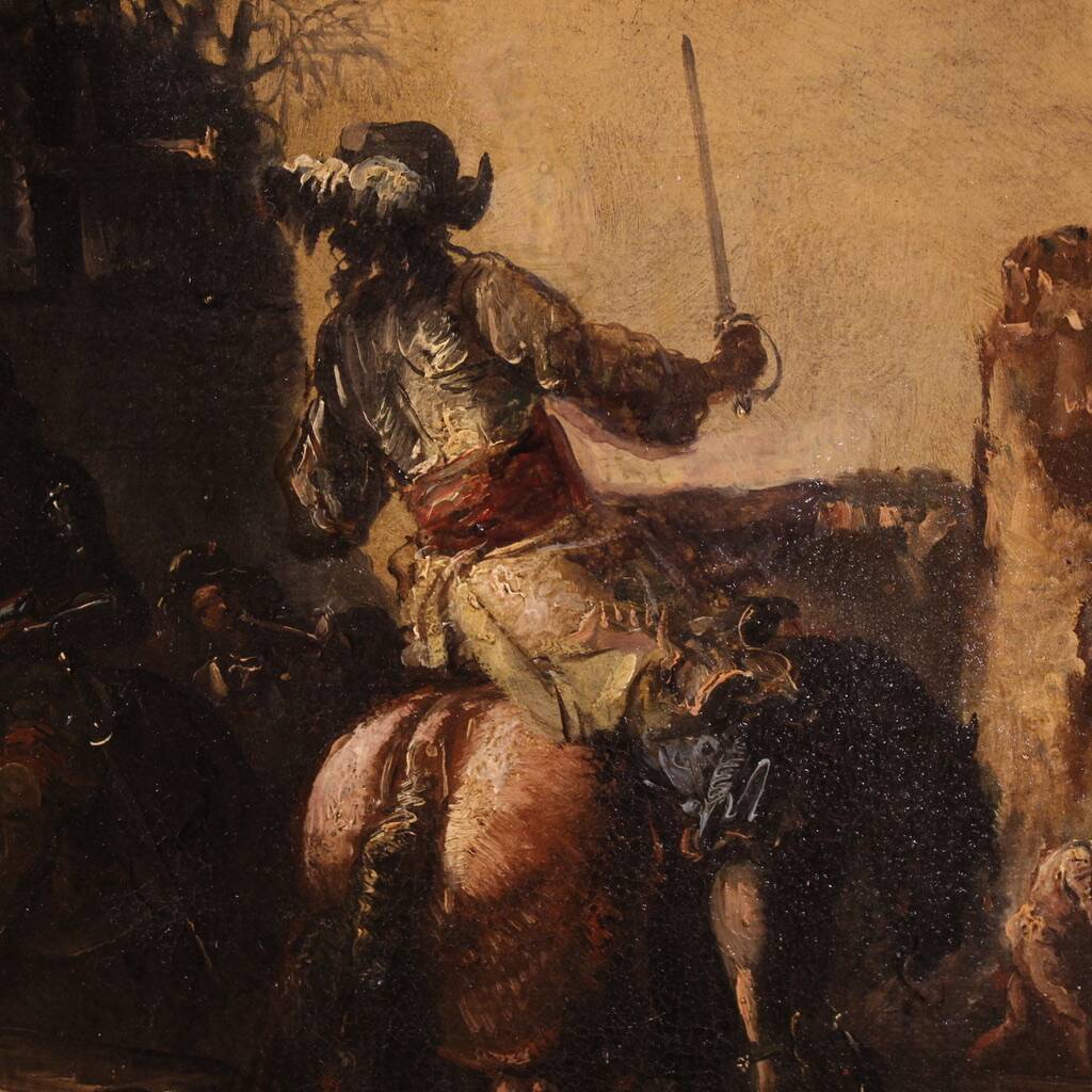 Great 18th century painting landscape with knights