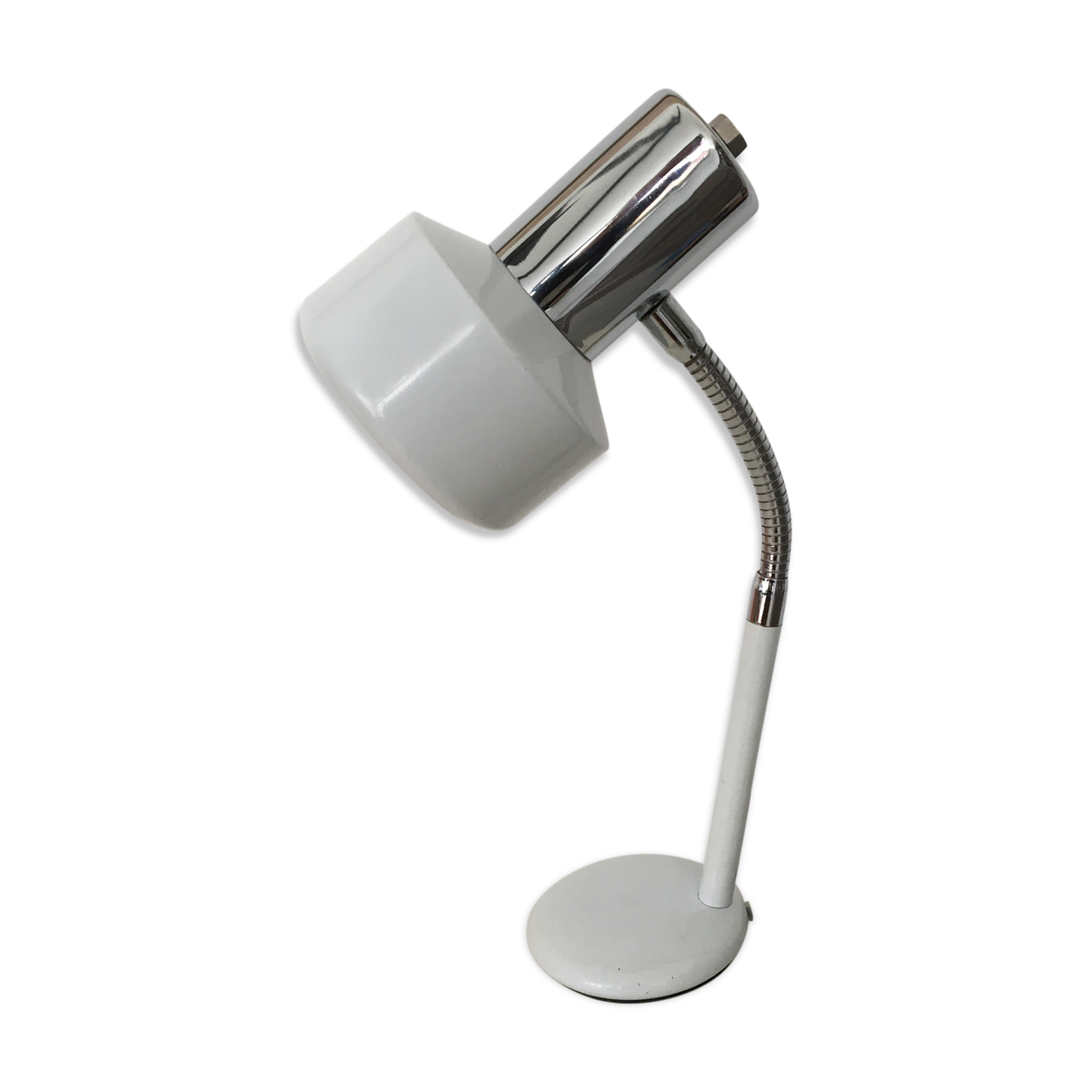 flexible white and stainless steel desk lamp