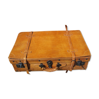 Old quality brown leather suitcase from the 60s