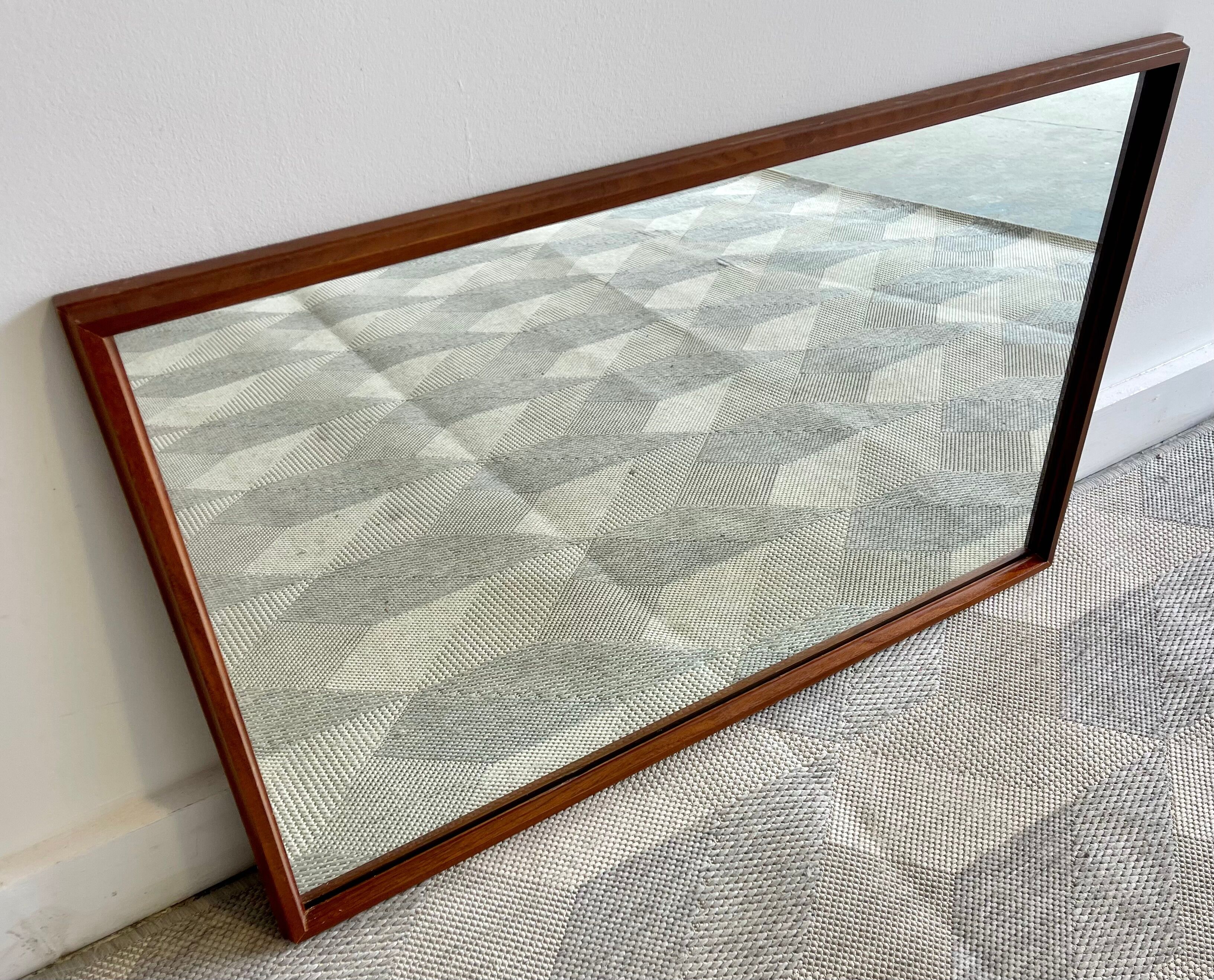 Vintage rectangular teak framed mirror