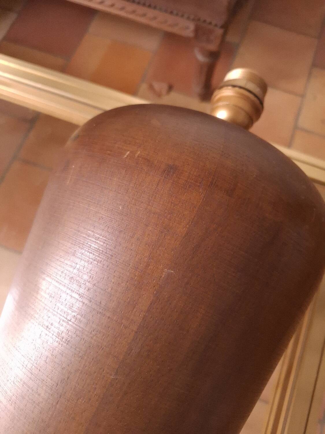 80s wood and brass lamp base