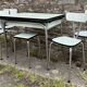 JPP pale green formica table, 4 chairs, 1 stool, 1950s