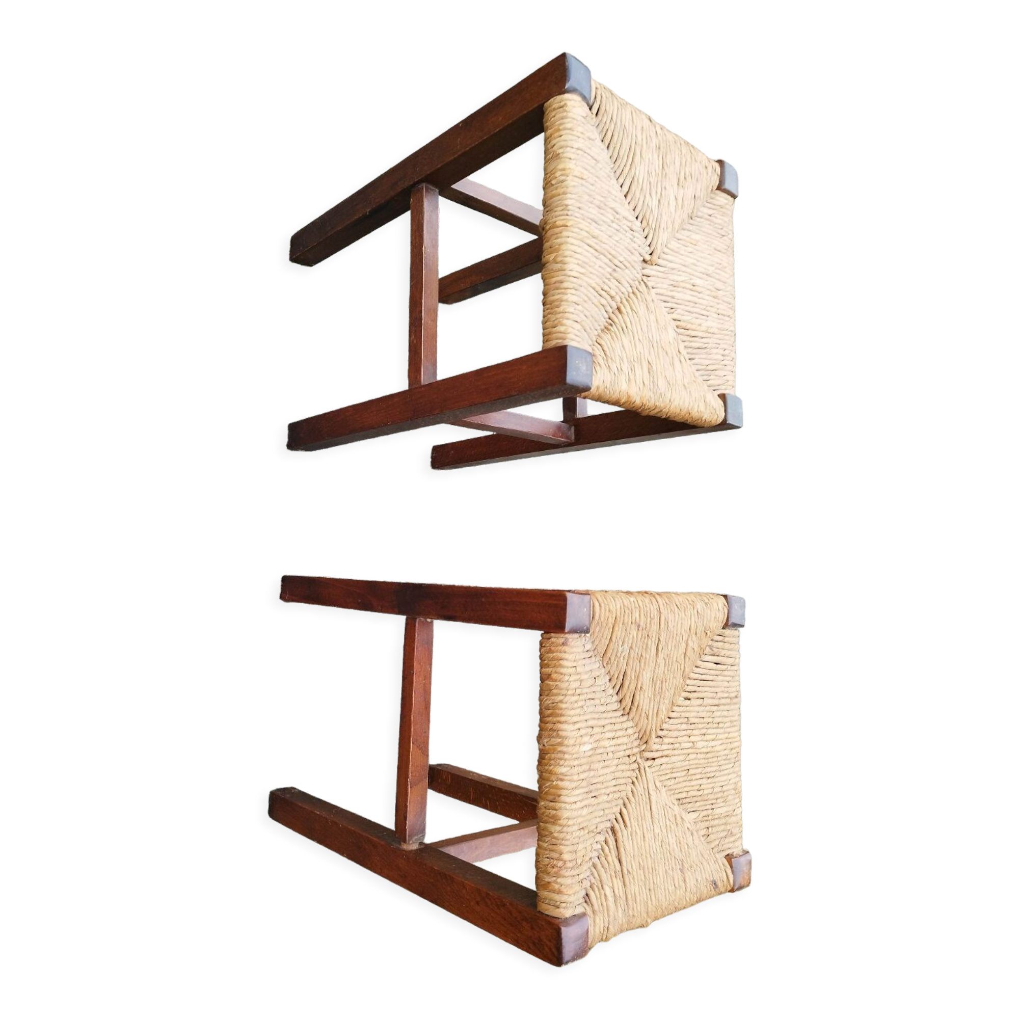 Paire de tabourets paillés rustique bois