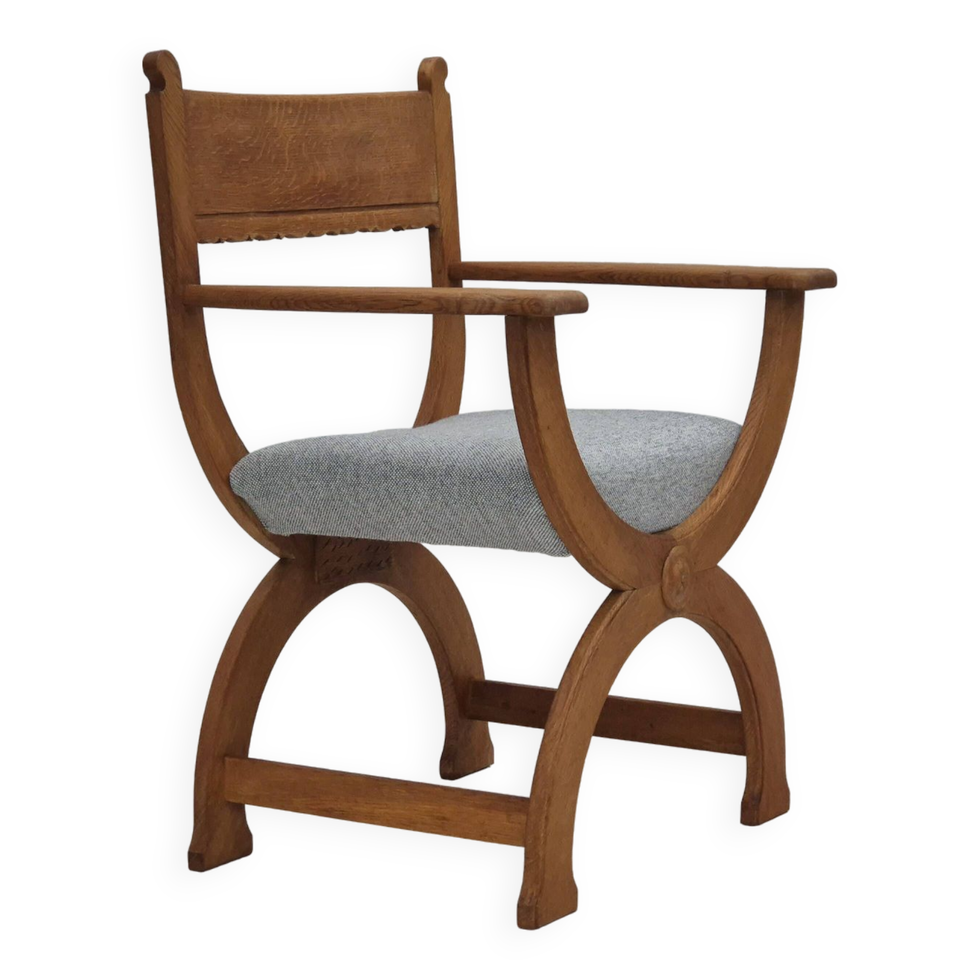 1960s, Danish armchair in solid oak wood, reupholstered, KVADRAT furniture wool.