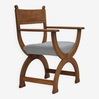 1960s, Danish armchair in solid oak wood, reupholstered, KVADRAT furniture wool.