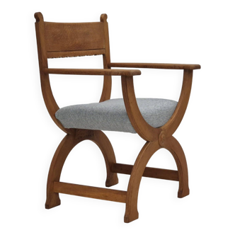 1960s, Danish armchair in solid oak wood, reupholstered, KVADRAT furniture wool.