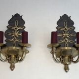 Pair of Art Deco wall sconces in the style of Jules Leleu.