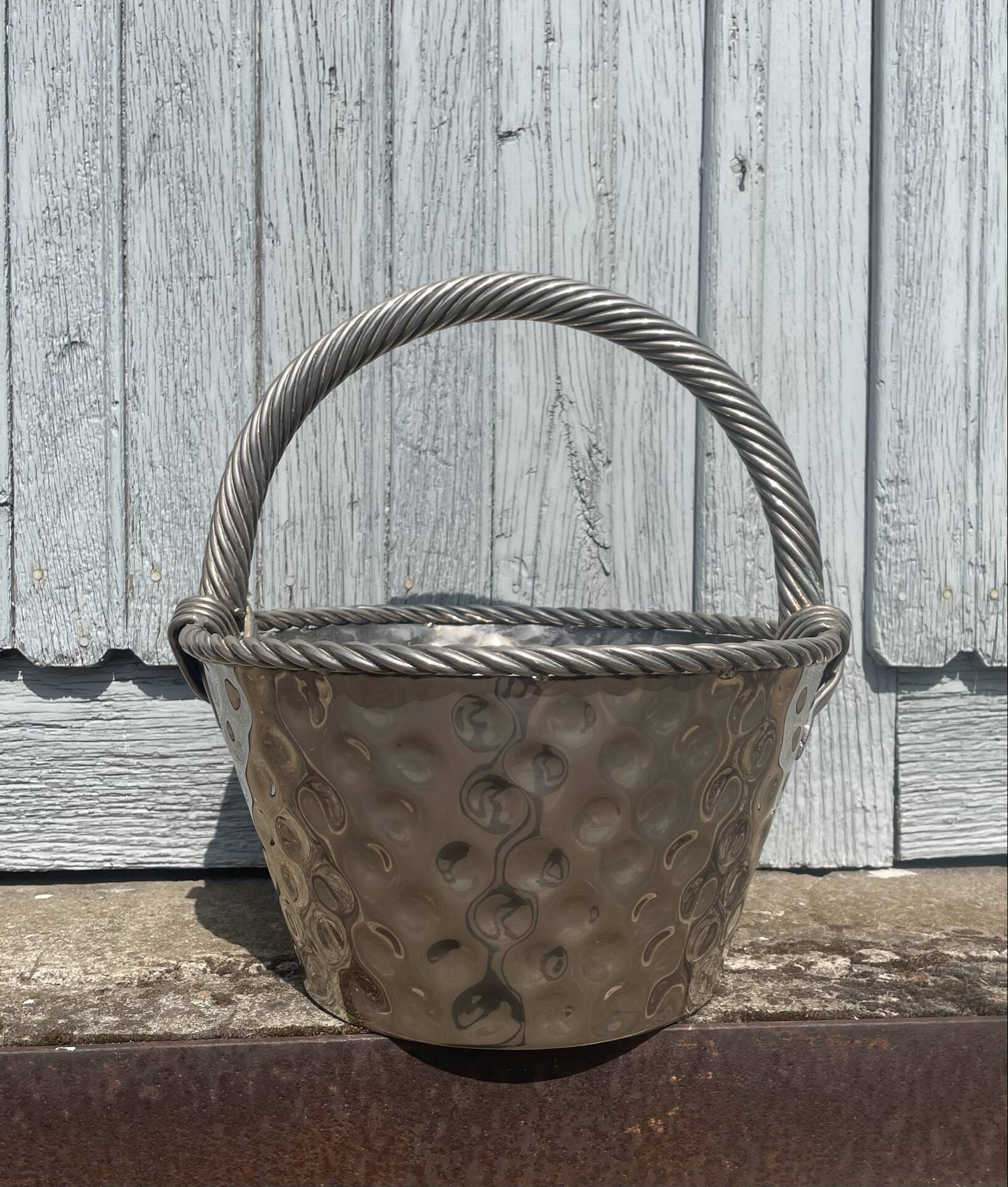 Vintage French Silver Plated Dimpled Basket