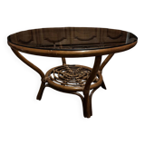 Rattan coffee table with blown glass top