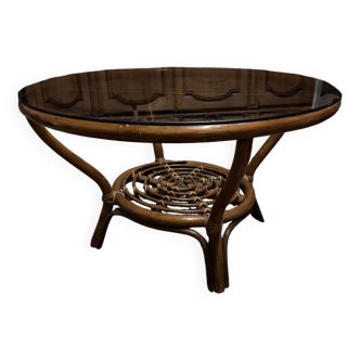 Rattan coffee table with blown glass top