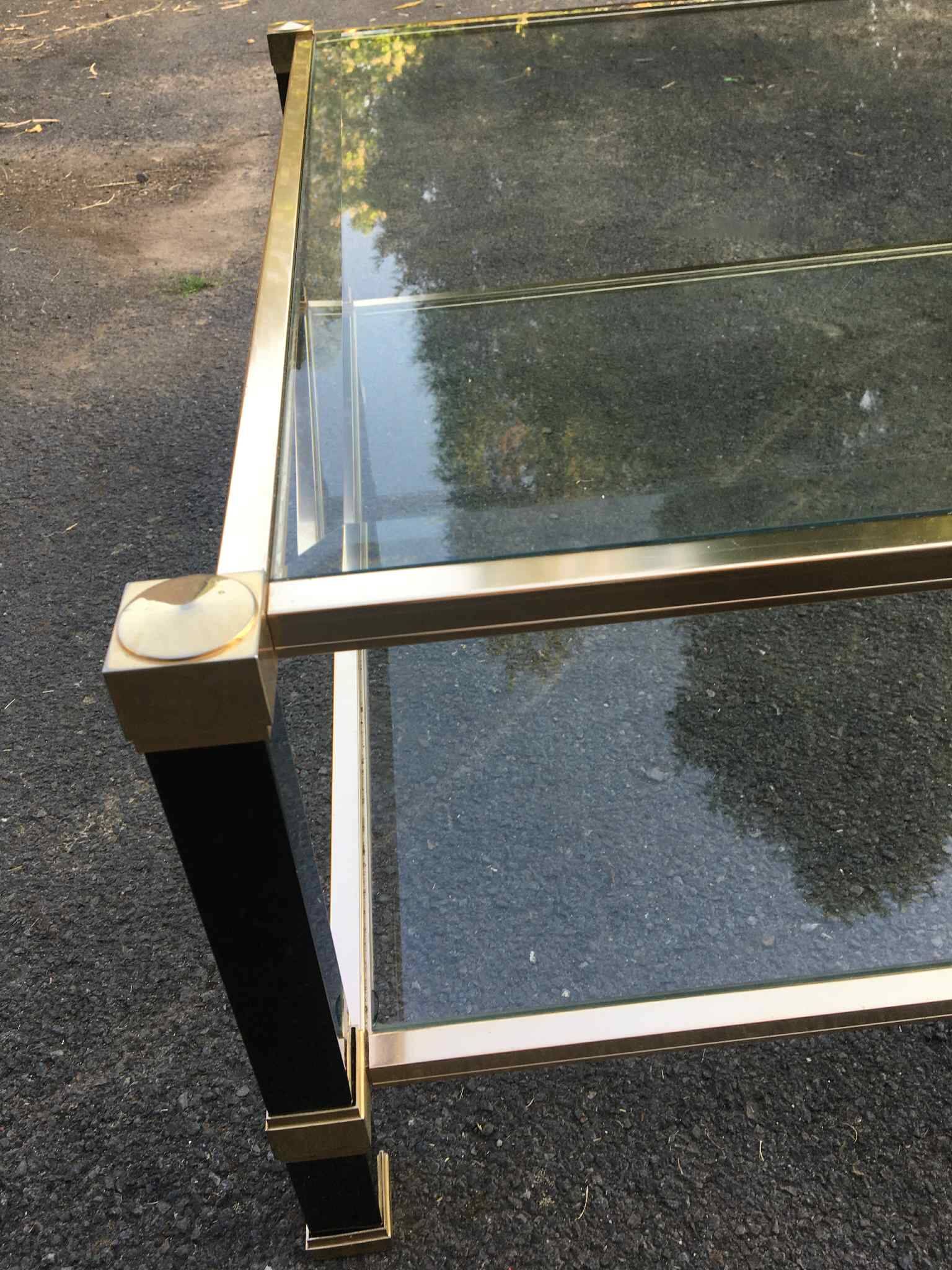 Pierre Vandel two-tier coffee table in lacquered metal and glass
