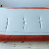 3-seater Togo orange velvet sofa designed by Michel Ducaroy 1973