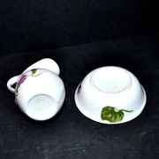 Miniature porcelain pitcher and toilet basin with violet flower decoration - Dinette Dollhouse