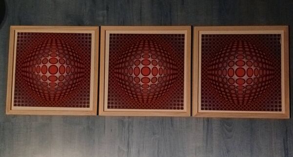 Triptyque Vintage Art Optique -  Vasarely - Cadre 30x30cm