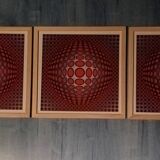Vintage Optical Art Triptych - Vasarely - Frame 30x30cm