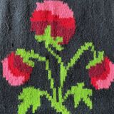 Romanian floral handwoven carpet made in wool, bohemian design with flowers